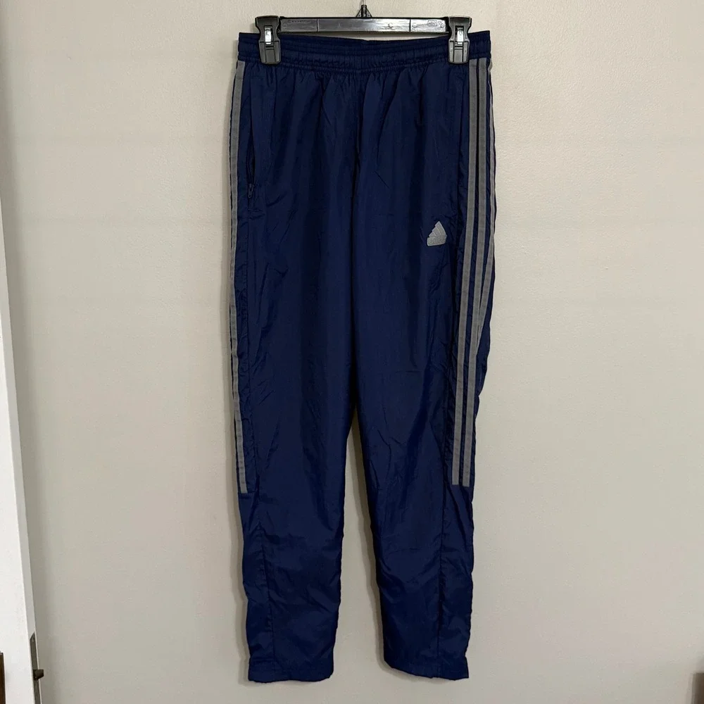 Adidas Mens Medium Blue 3-Stripe Mesh Lined Windbreaker Track Pants Zip Cuff